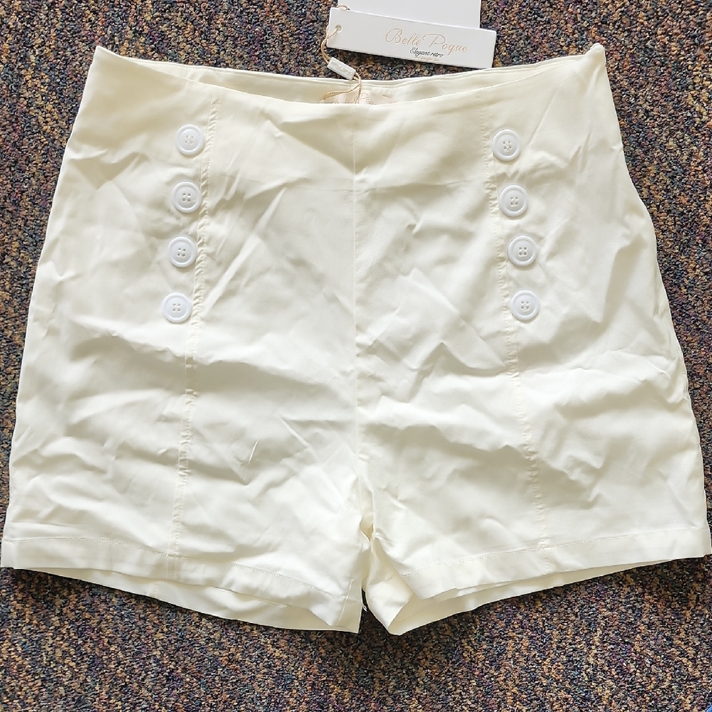 Belle Pogue Women's High Waist Cream Shorts
